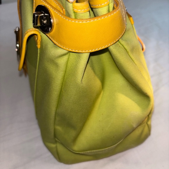 Coach Green Canvas & Yellow Leather Trim Carryall Hampton Tote - Picture 9 of 16